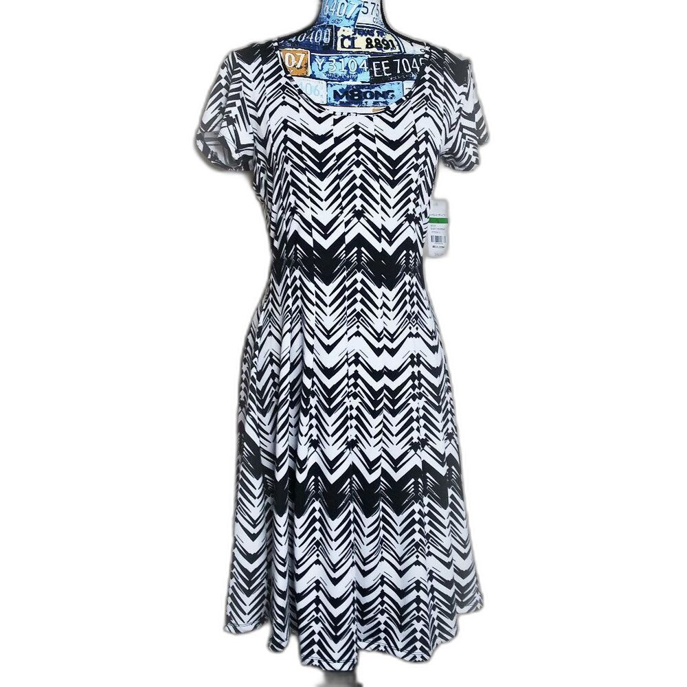 KIM ROGERS Chevron Print Pleated A-Line Dress Palm Beach Short‎ Sleeve Sz PL NWT